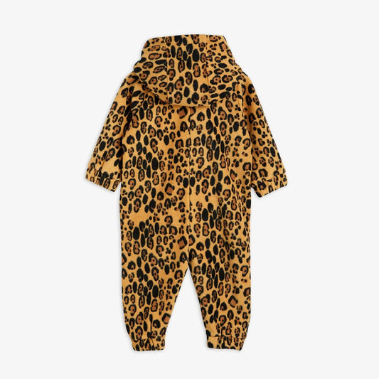 Leopard Fleece Onesie, Beige - Mini Rodini