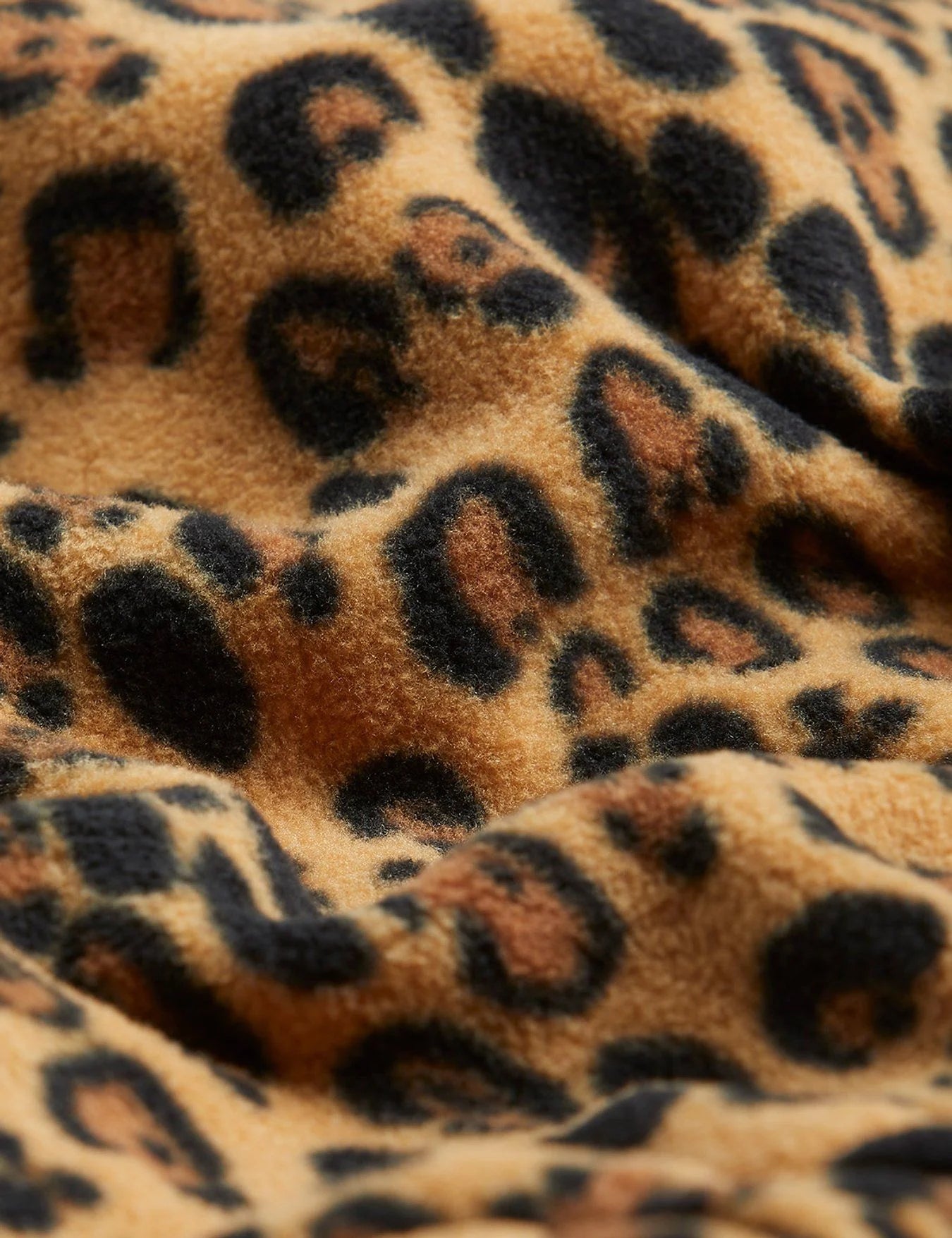 Leopard Fleece Onesie, Beige - Mini Rodini