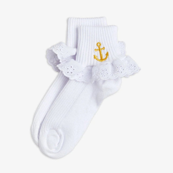Anchor Strumpor med Spets, Vita - Mini Rodini