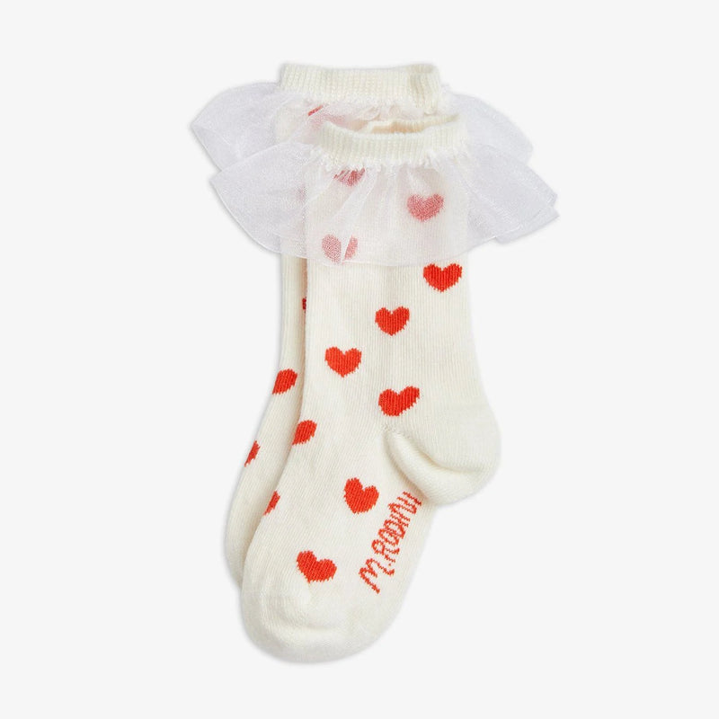 Strumpor, Hearts Frill 1-Pack Socks, White - Mini Rodini