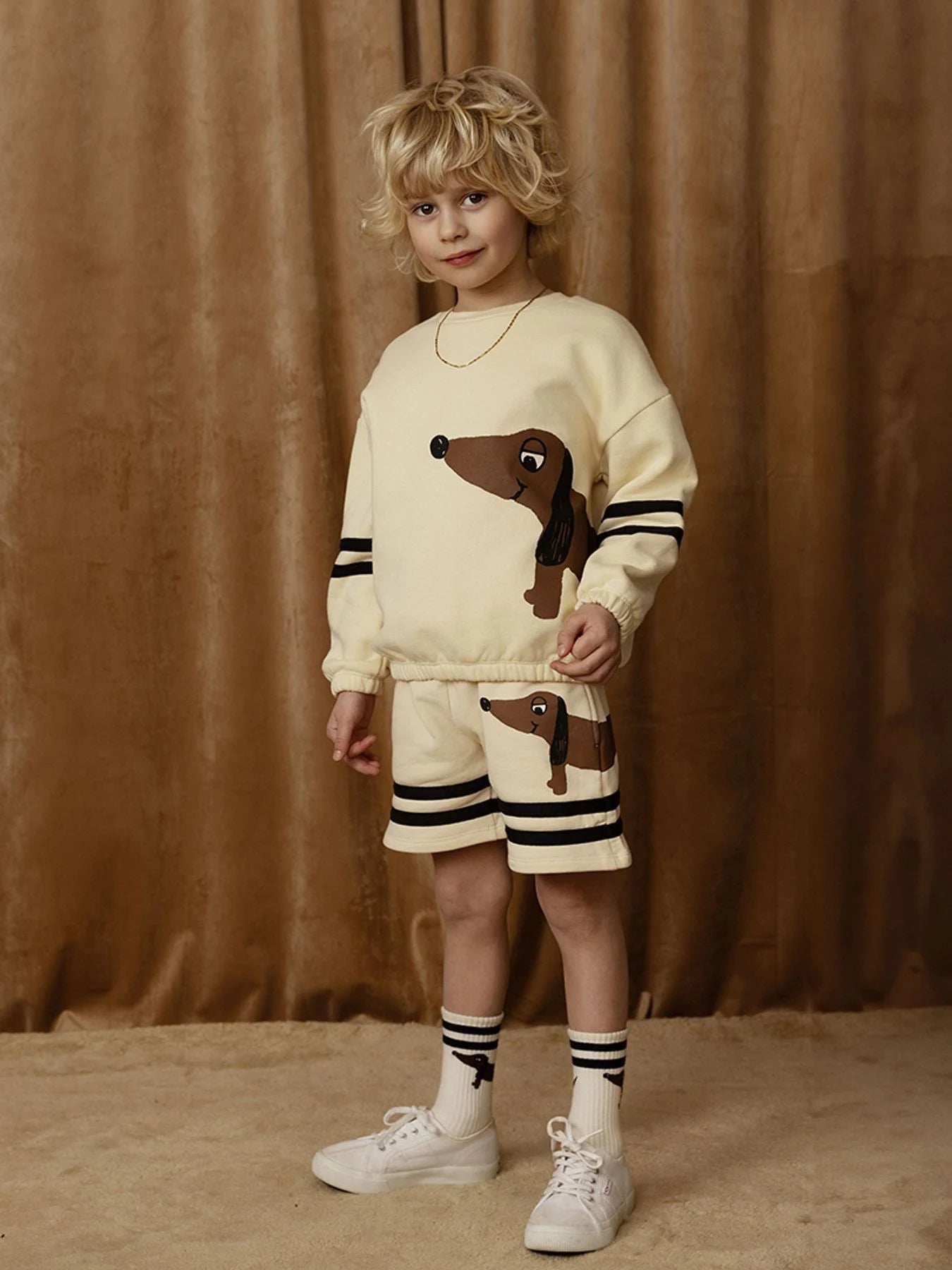 Shorts, Dog SP Stripes Sweatshorts, Beige - Mini Rodini