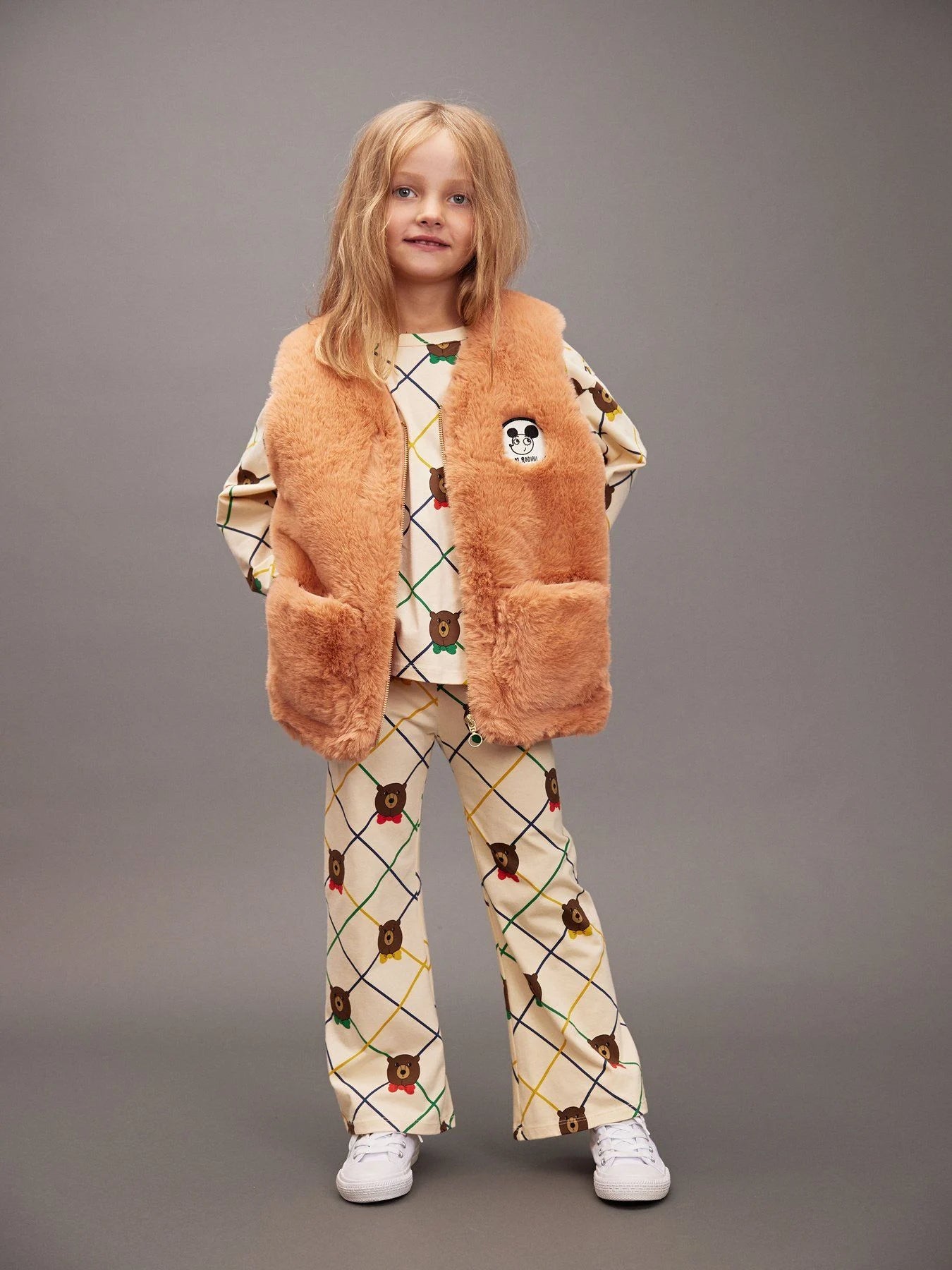 Bear check långärmad T-shirt, Offwhite - Mini Rodini