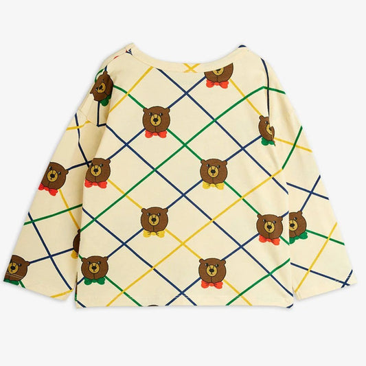 Bear check långärmad T-shirt, Offwhite - Mini Rodini