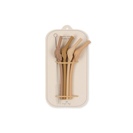 Sugrör 4-pack, Silikon, Elefant, Rosesand Mix - Konges Sløjd