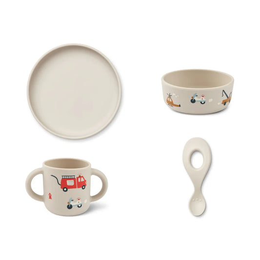 Matset, Vivi Printed Tableware Set, Emergency Vehicle / Sandy - Liewood