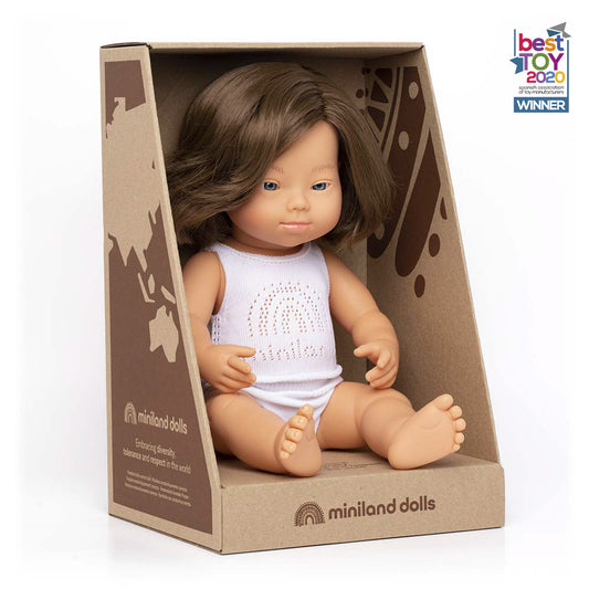 Baby Doll, 38cm Downs Syndrom, Brunhårig - Miniland Dolls