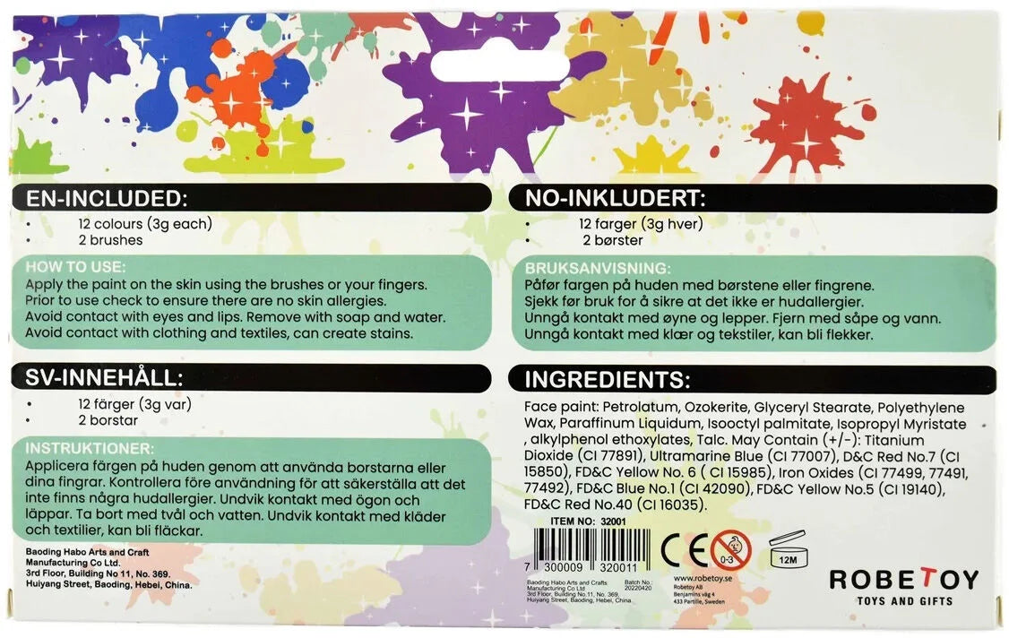 Ansikte och kroppsfärg 12 färger - Robetoy