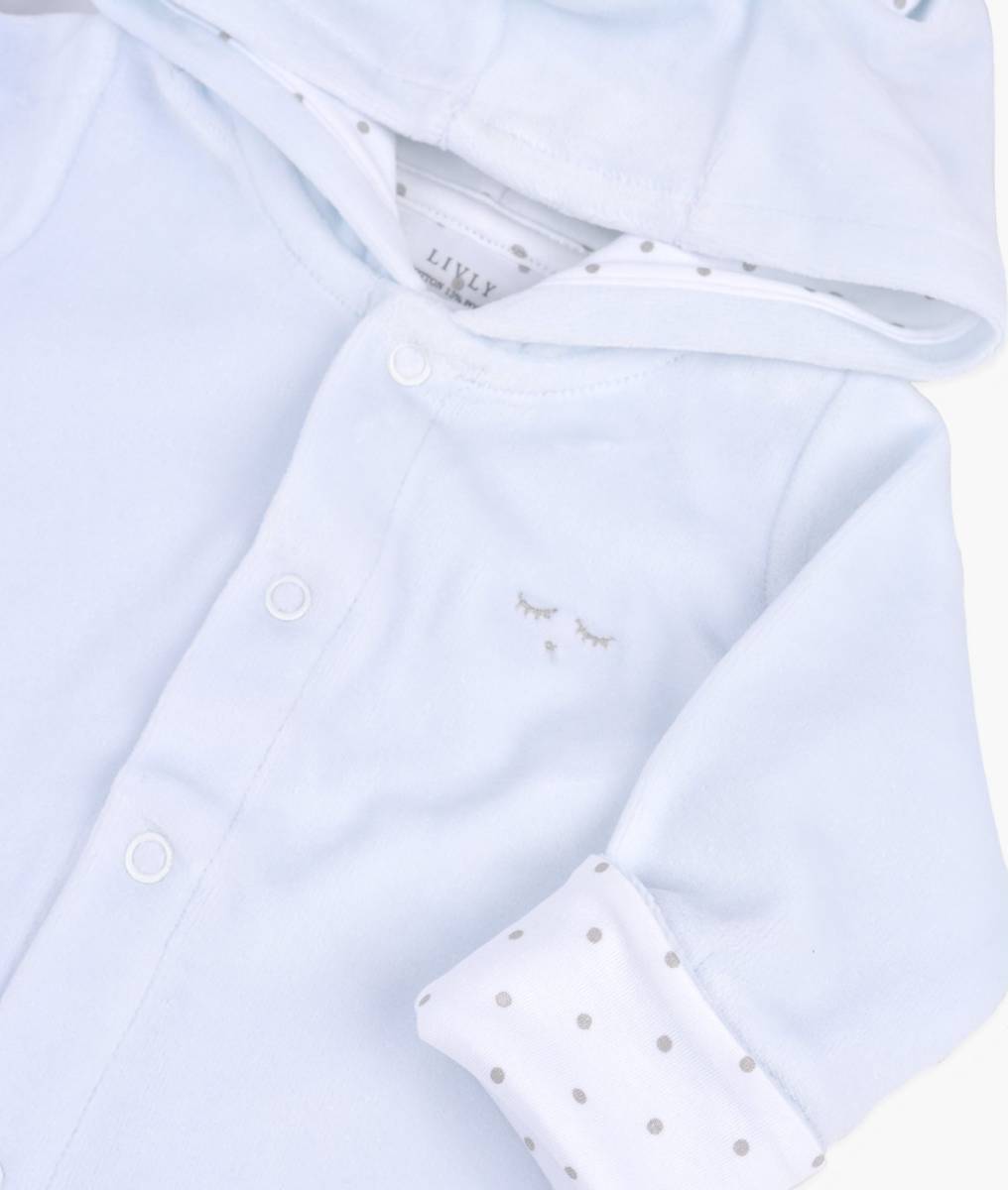 Plush Bunny Overall, Blue Plush/Silver Dots - Livly