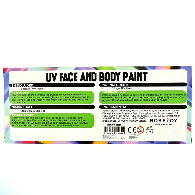 Face and Body Paint, UV Colours/Självlysande Ansikts- och Kroppsfärger