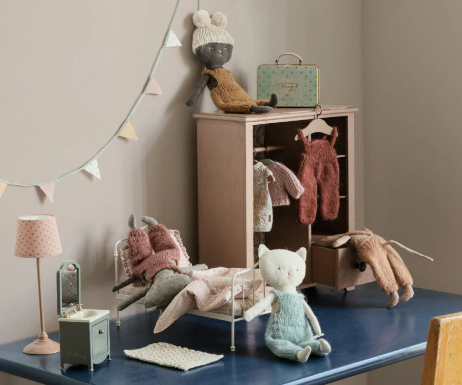 Miniatyr, Handfat med spegel, Mus, Mörkrosa - Maileg