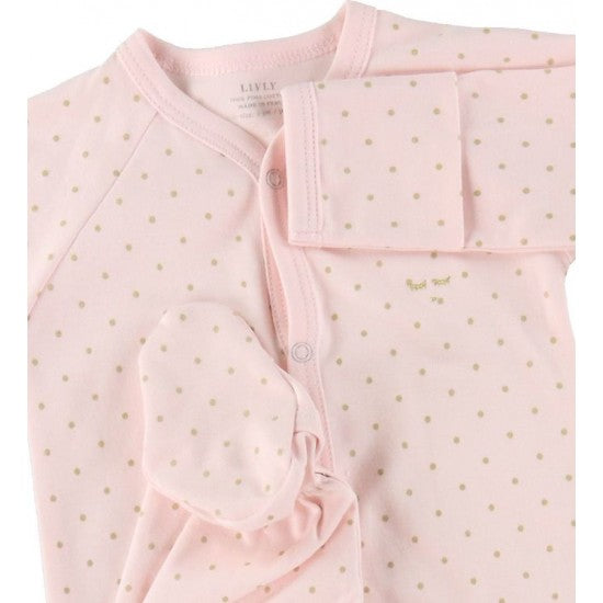 Saturday Simplicity Footie, Rosa/Guld Prickar