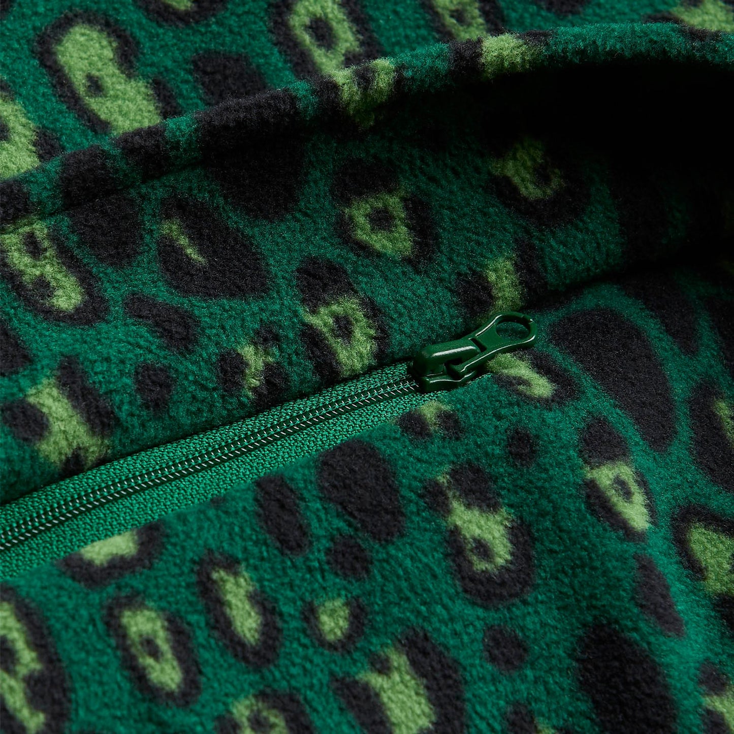 Leopard Fleece Zip Pullover, Grön - Mini Rodini