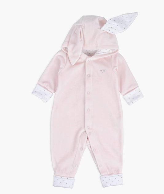 Plush Bunny Overall, Pink Plush/Silver Dots - Livly