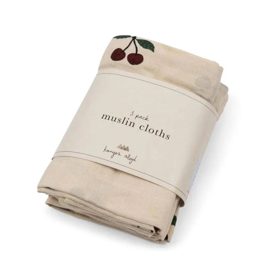 Muslinfiltar GOTS, Ma Grande Cerise, 3 Pack - Konges Sløjd