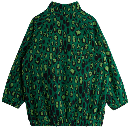 Leopard Fleece Zip Pullover, Grön - Mini Rodini