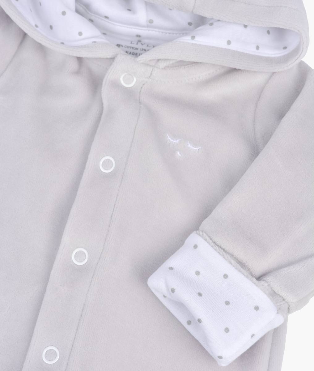 Plush Bunny Overall, Grey Plush/Silver Dots - Livly