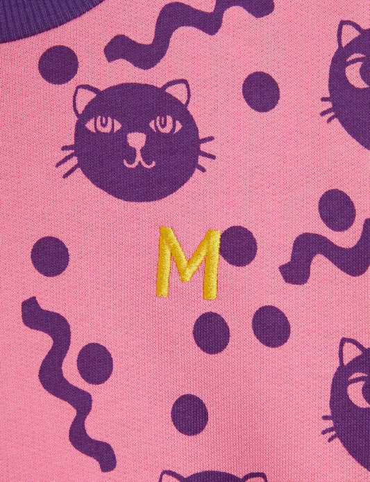 Sweatshirt Squiggly Cats AOP , Rosa, Strl 128/134 - Mini Rodini