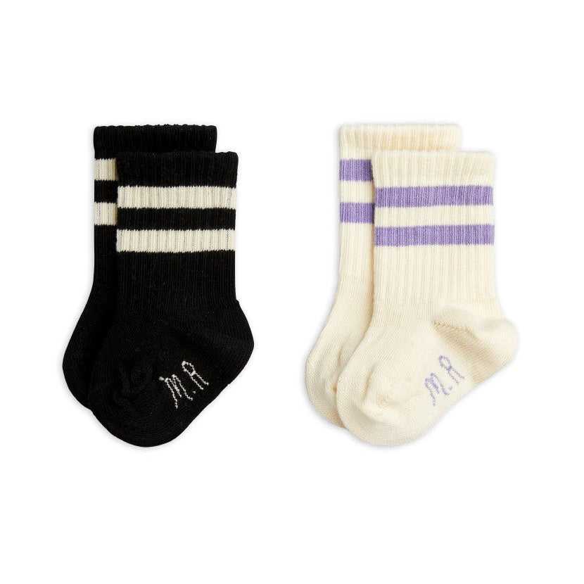 Stripe 2-Pack Baby Socks, Offwhite - Mini Rodini