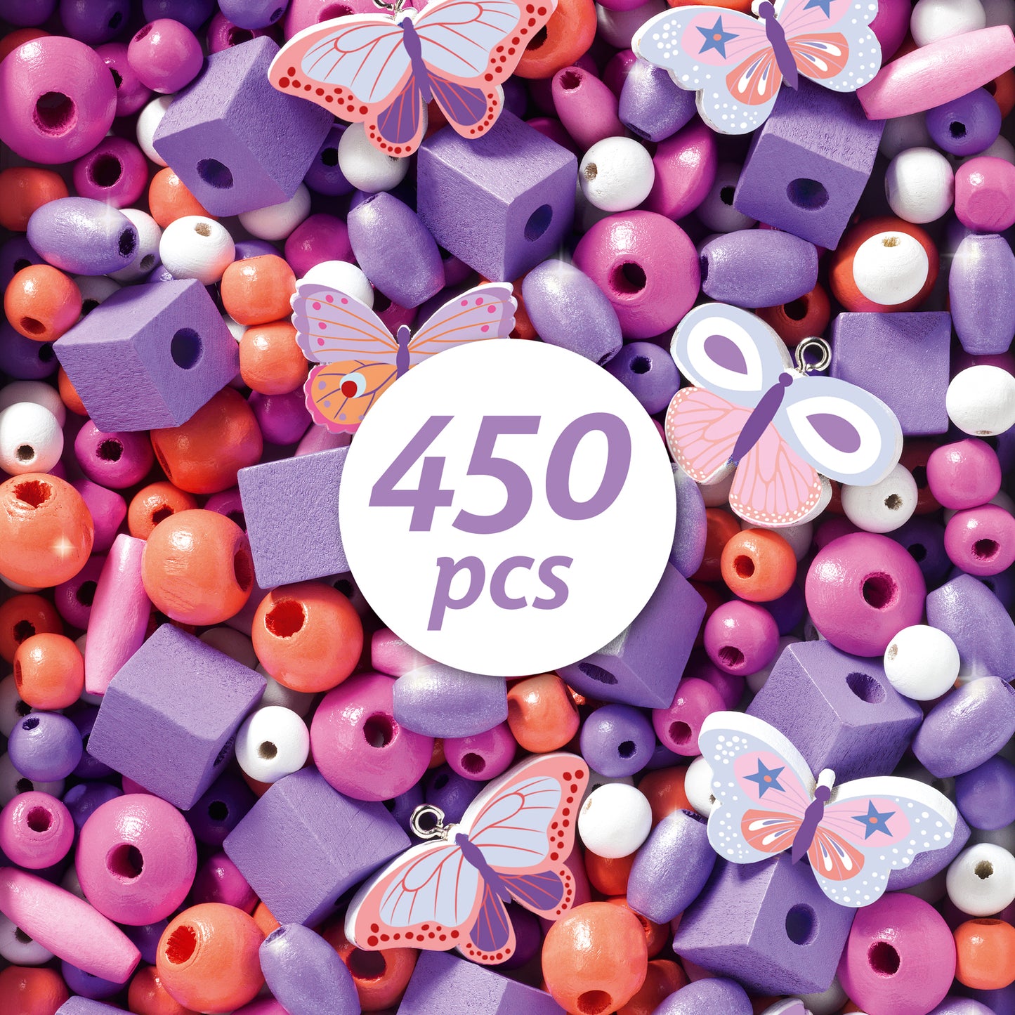 Pärlor i trä 450 st, Wooden Beads Butterflies - Djeco