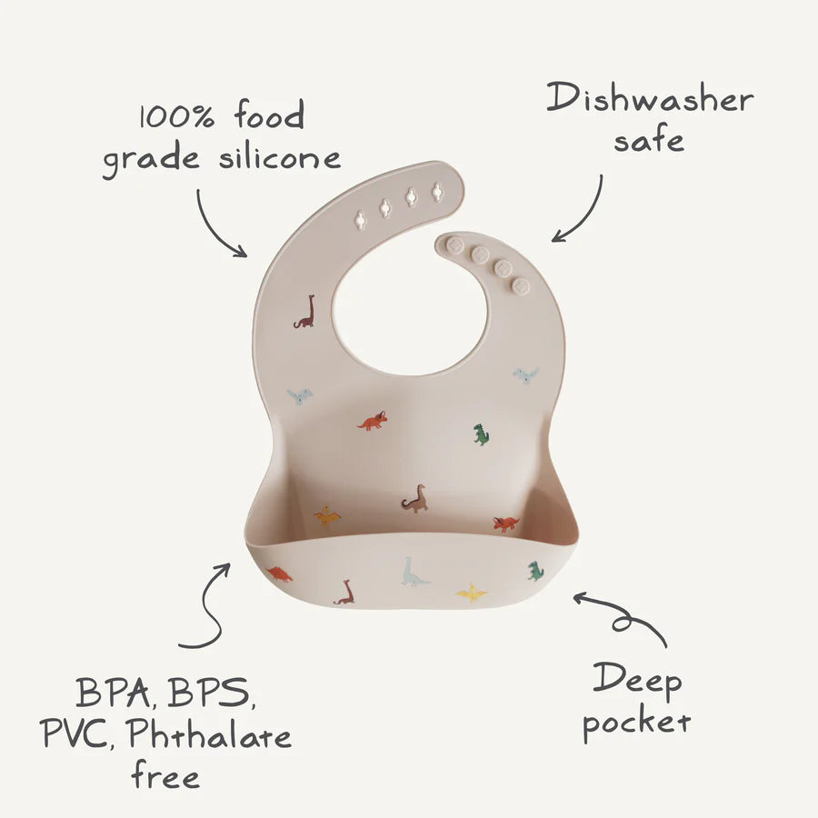 Haklapp, Dinosaurs Silicone Baby Bib - Mushie