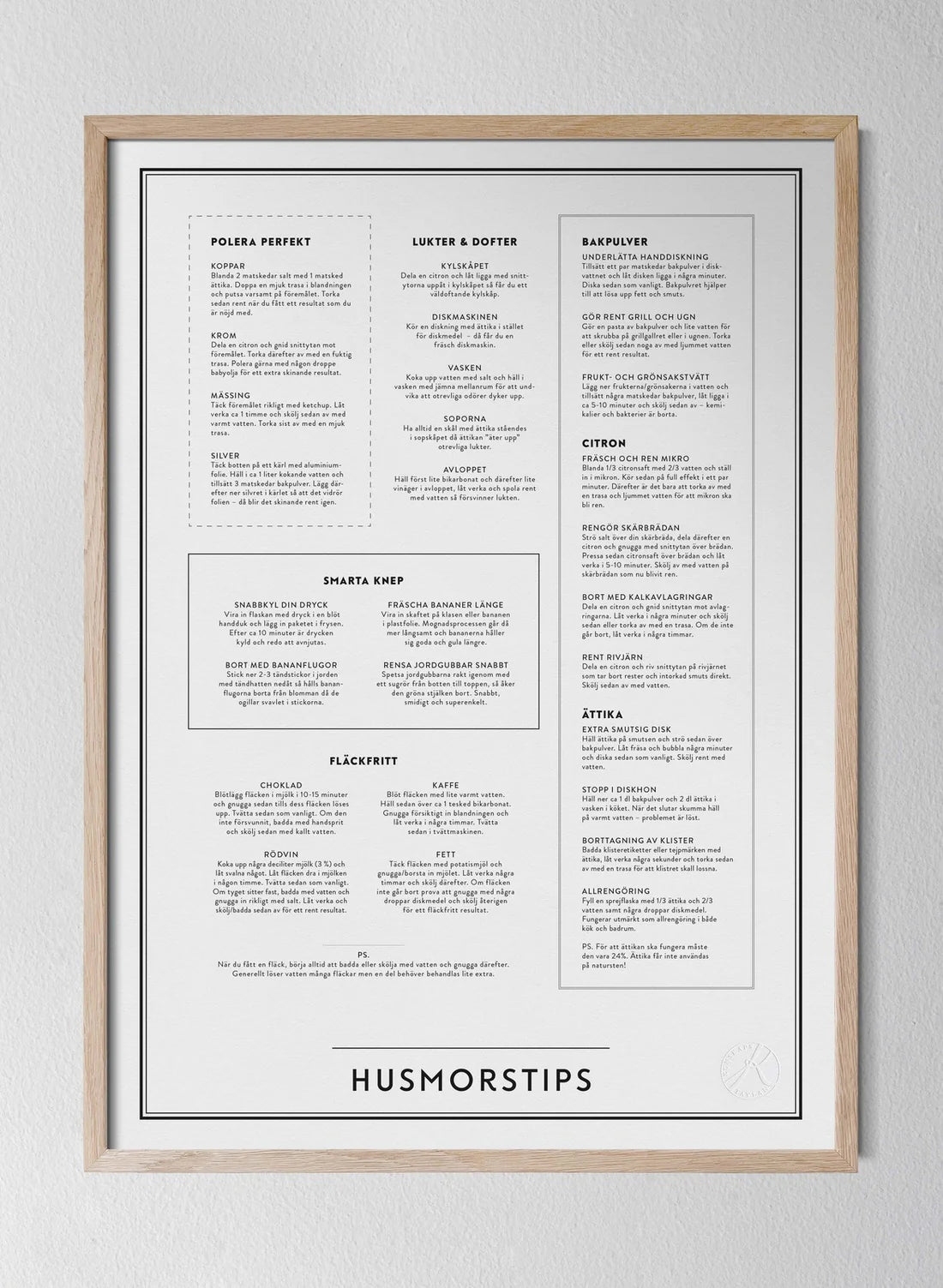 Poster Kunskapstavlan - Husmorstips 30 x 40 cm