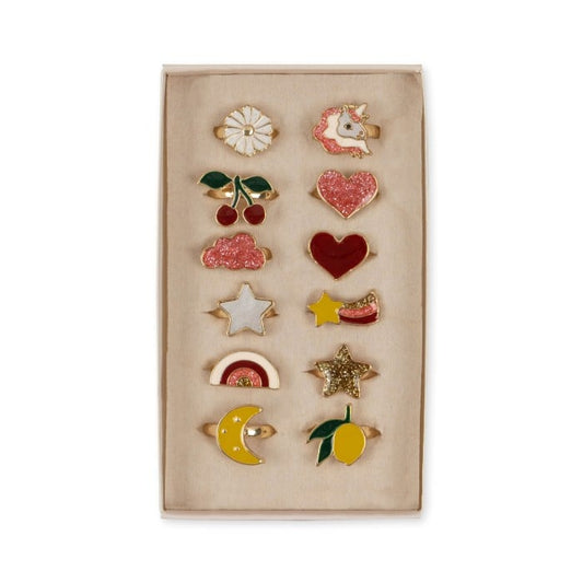 Ring Set, 12-Pack, Multi Color Presentask - Konges Slöjd