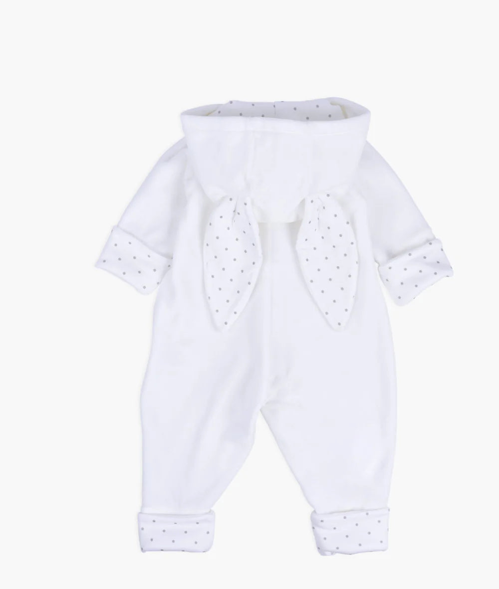 Plush Bunny Overall, White Plush/Silver Dots - Livly