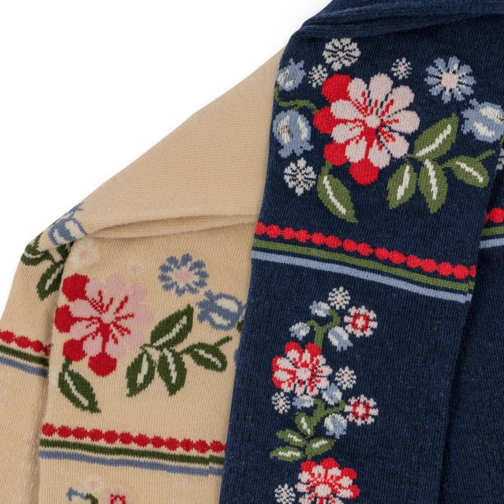 Strumpbyxor, Blommor/Jacquard, Blå/Beige - Konges Slöjd