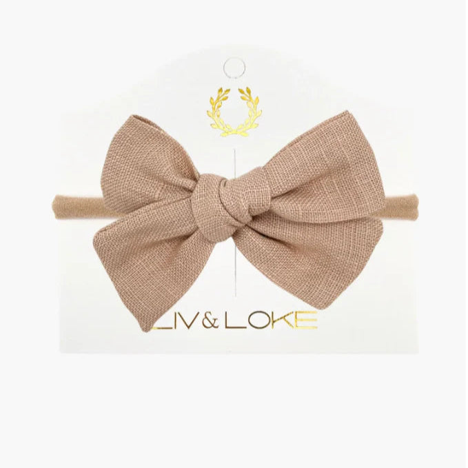 Ester Linen Hårband med rosett 9 cm, Sepia - Ester Linen Bow hairband, Sepia