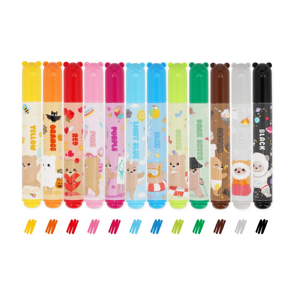 Teddy Friends Markers, Set Med 12 St