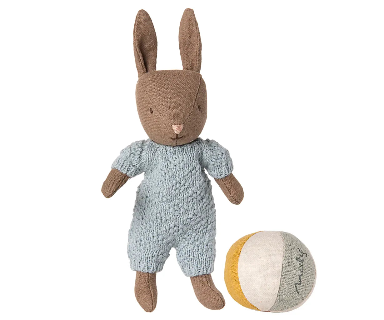 Kanin med Boll Set, Micro, Brun/Blå - Maileg