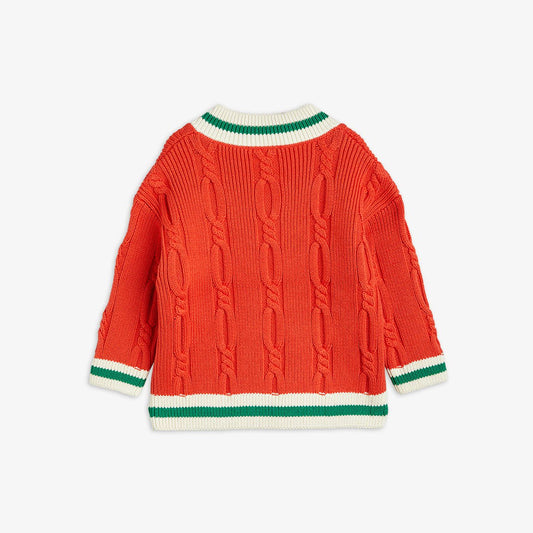 Pelican knitted v-neck sweater Röd, Strl 128/134 - Mini Rodini