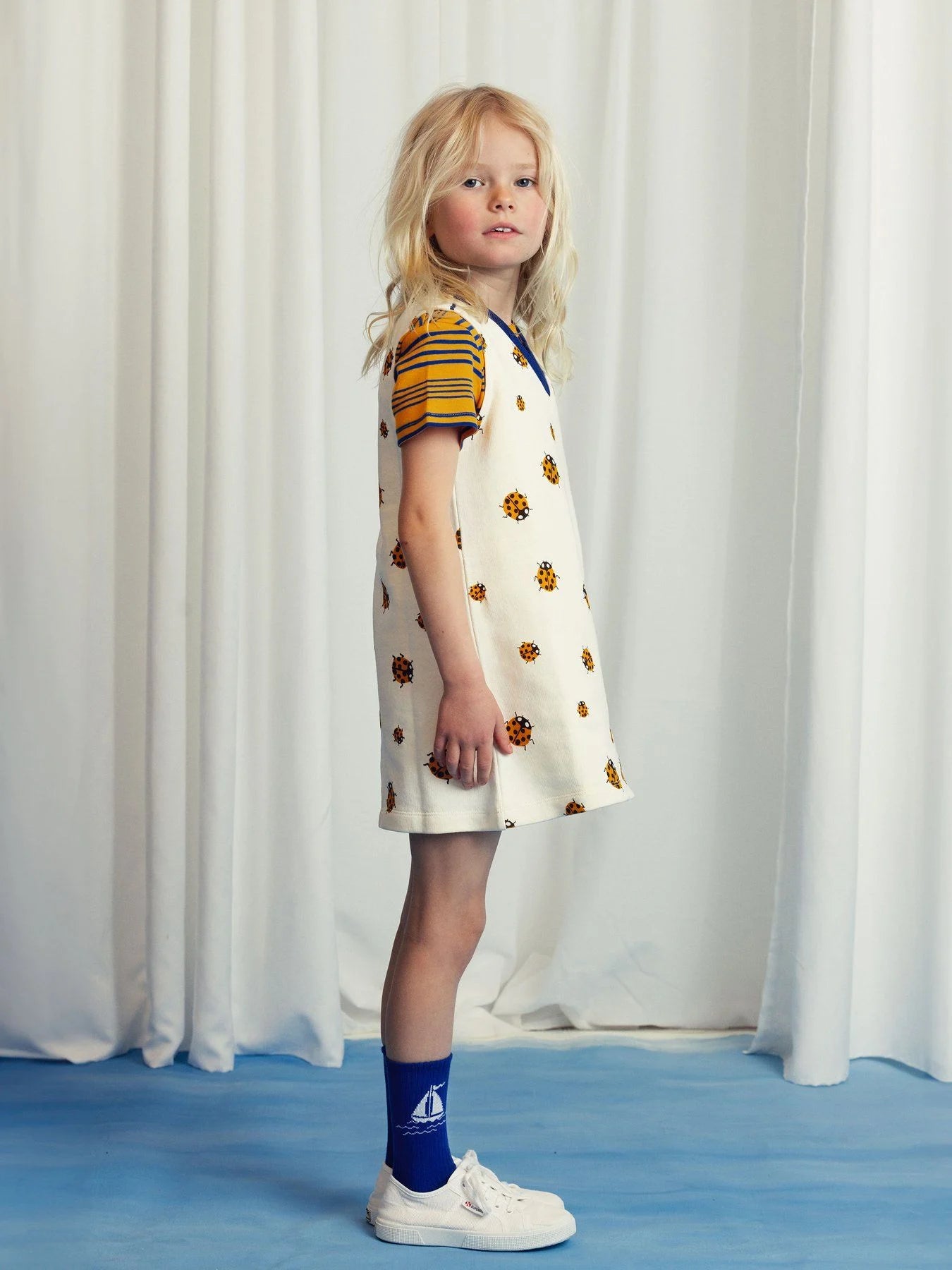 Klänning, Ladybugs  Sweatdress, Offwhite, Strl 104/110 - Mini Rodini