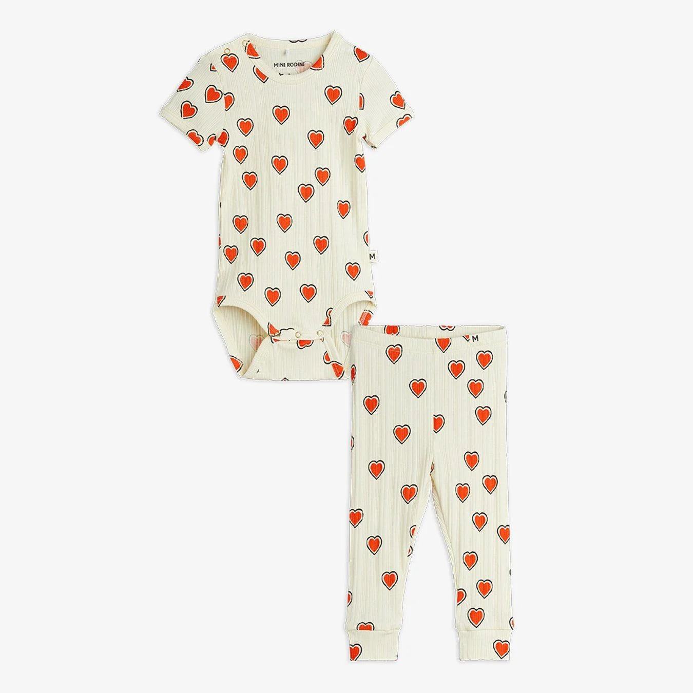 Babyset, Outlined Hearts AOP, Offwhite - Mini Rodini
