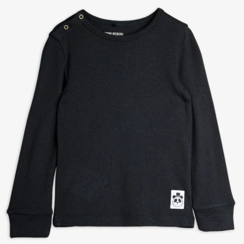 Modal ribbad långärmad T-shirt , Chapter 1, Limited Stock, Svart - Mini Rodini