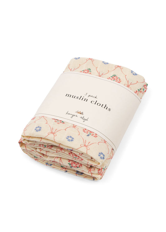 3 Pack Muslin Cloth GOTS, Fleur Decor