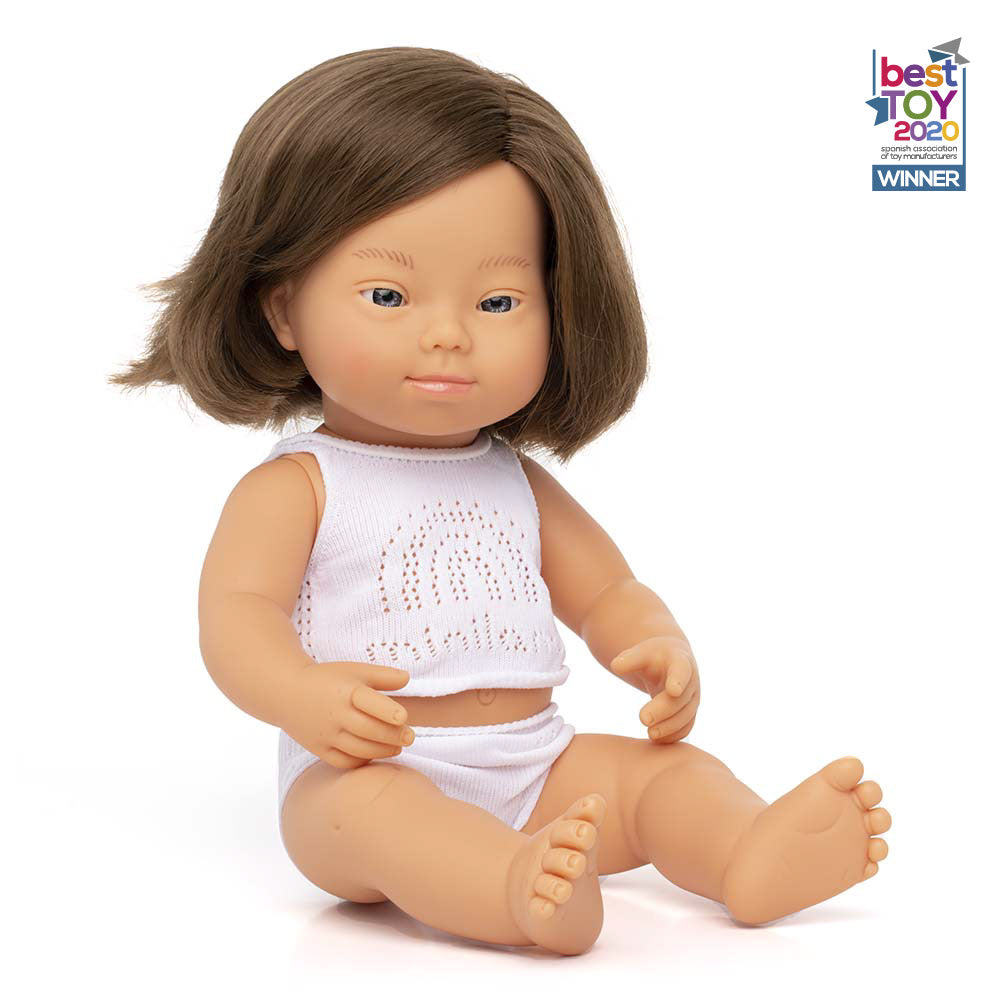 Baby Doll, 38cm Downs Syndrom, Brunhårig - Miniland Dolls