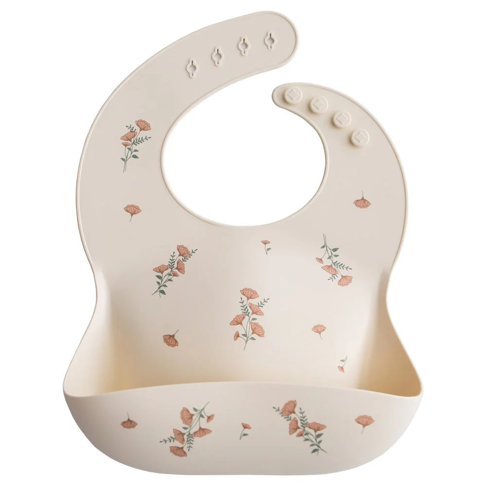 Mushie Silicone Bib Pink Flowers