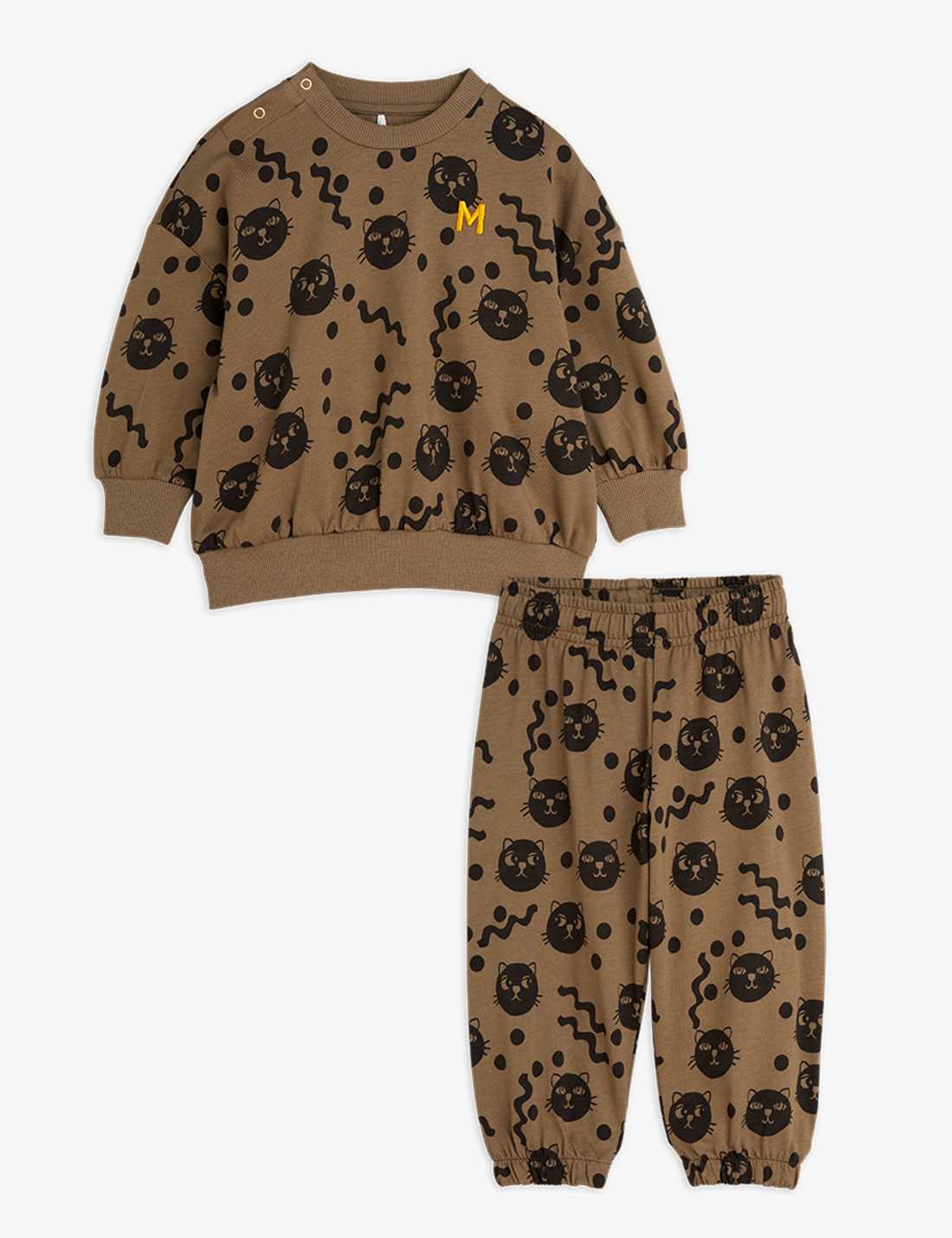 Squiggly Cats AOP Baby Set, Brown