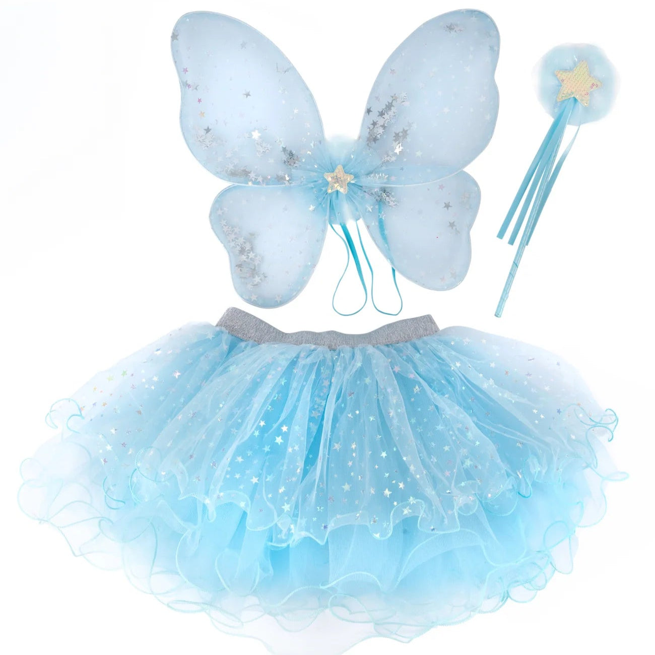 Blå Celestial Alv Tutu med Vingar och Trollstav, 4-6 år - Great Pretenders