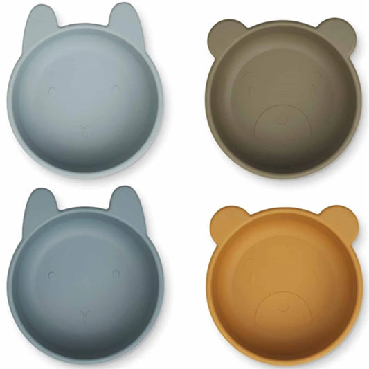 Iggy Silicone Bowls 4 pack, Golden Caramel/Blue Multi Mix