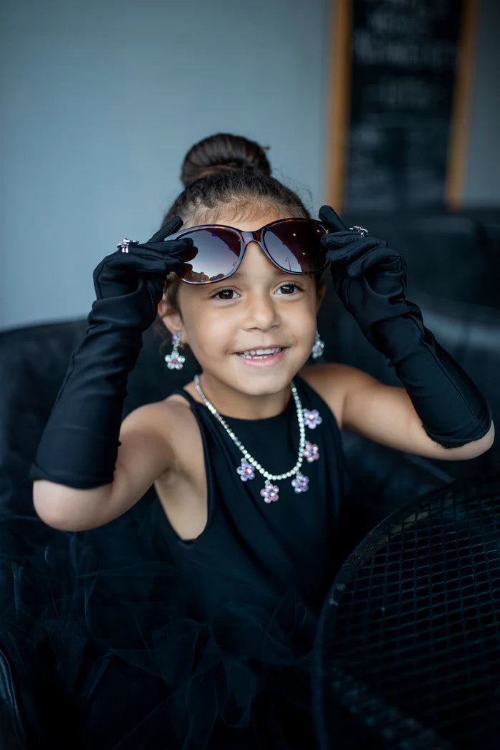 Smyckesset Audrey 5-delar - Halsband, 2xRing & Clipsörhängen Lila/Rosa - Great Pretenders