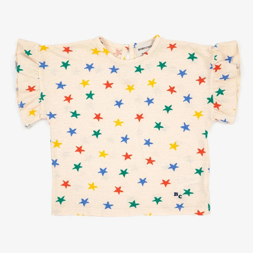 Multicolor, Stars All Over, Ruffle T-Shirt