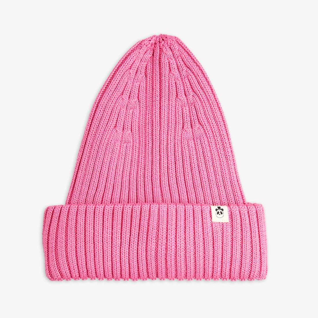 Knitted Rib Fold Up Hat, Pink