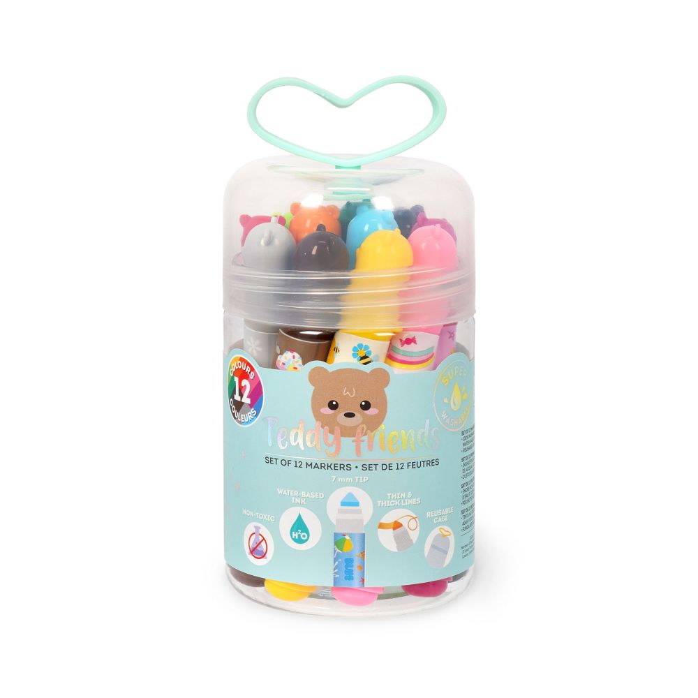 Teddy Friends Markers, Set Med 12 St