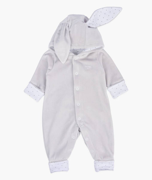 Plush Bunny Overall, Grey Plush/Silver Dots