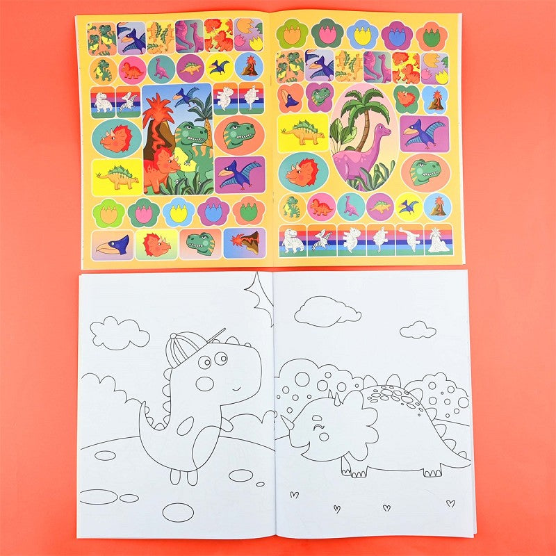 Coloring Book Dinosaur with Stickers