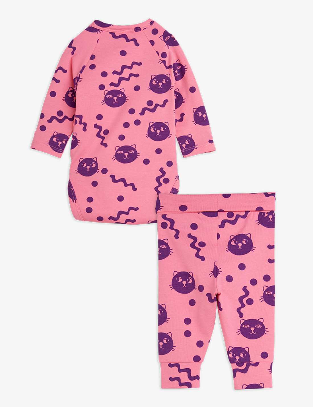 Squiggly Cats AOP NB Baby Set, Pink