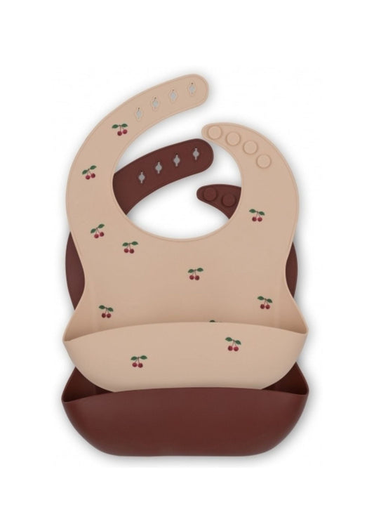 2-Pack Silicone Bibs, Cherry/Mocca