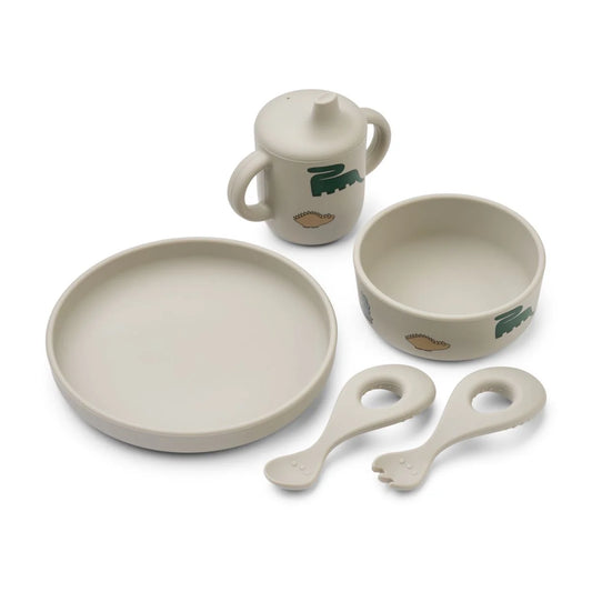 Ryle Printed Tableware Set, Dinosaurs / Mist